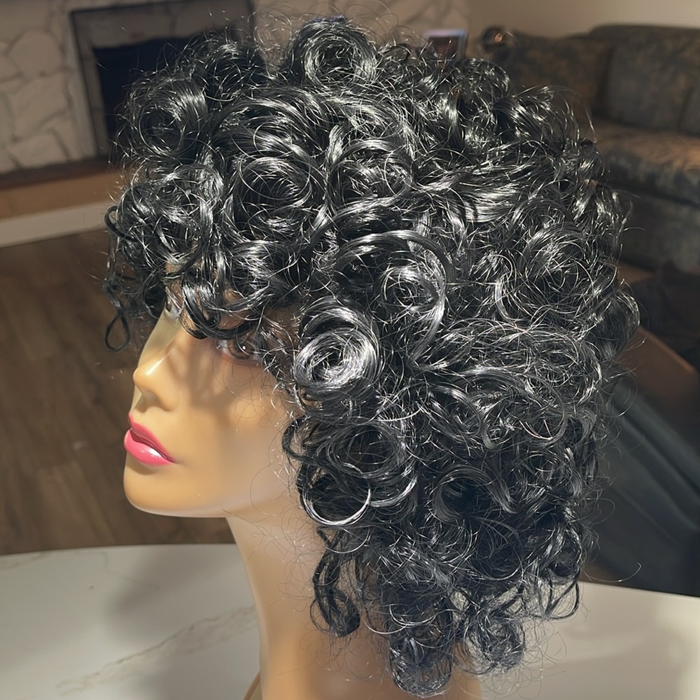 HAIR, Curly Bob with Bangs, Jet black - Picture 8 of 12